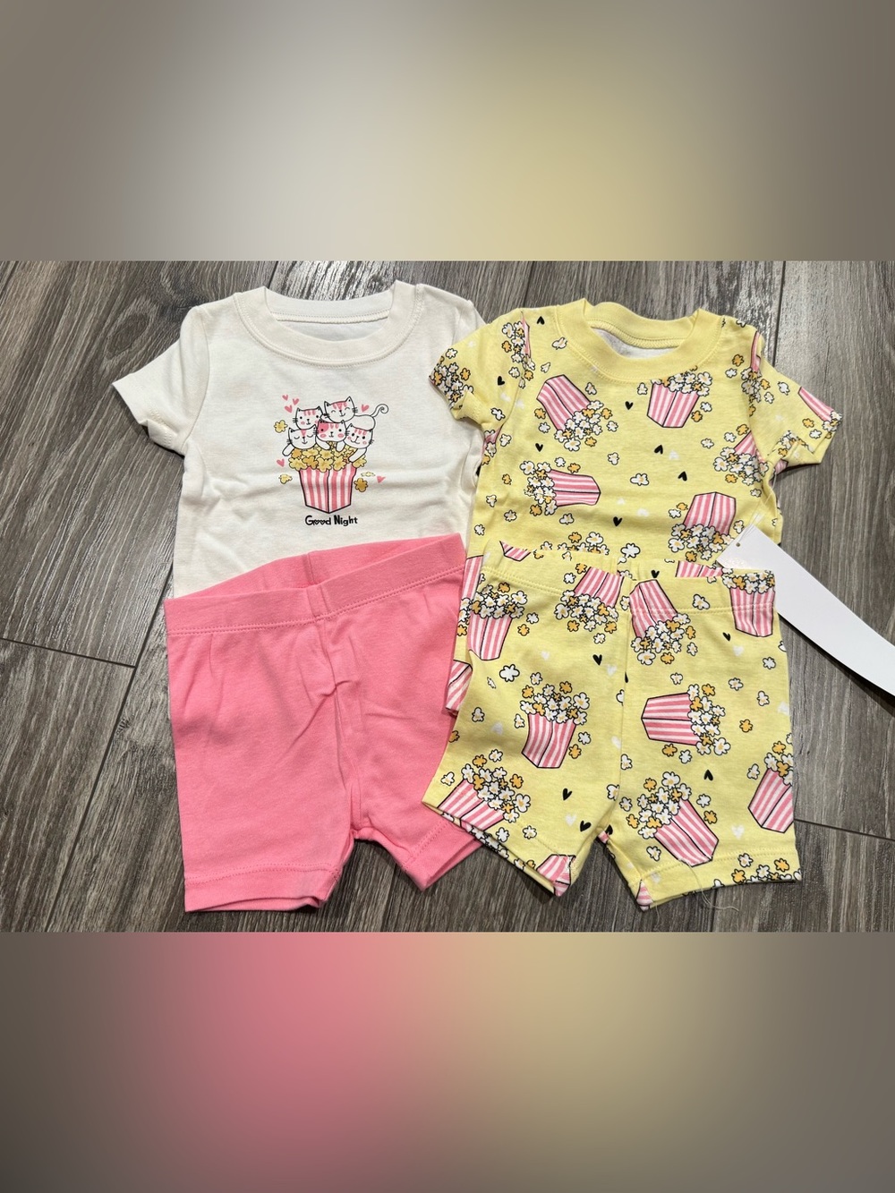 wonder nation White & Yellow Two-Piece Pajama Set with Pink Shorts